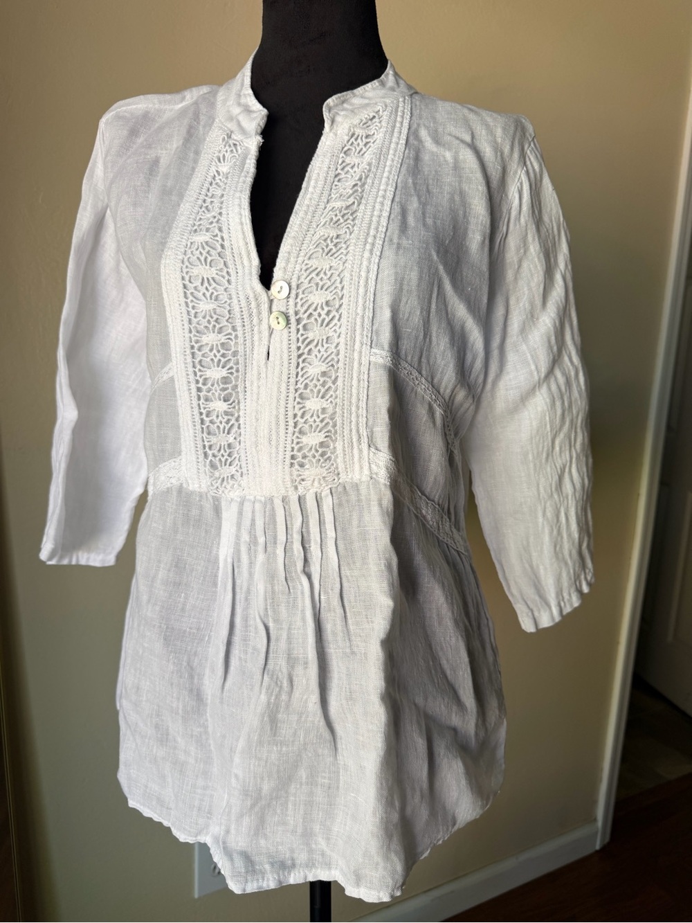 Italian linen blouse lungo l’arno large white embroidered lace summer elegant